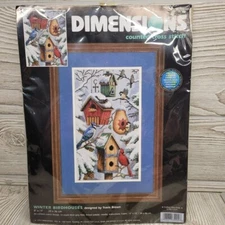Dimensions Counted Cross Stitch Kit Winter Birdhouses 35004 Bird Cardinal 8x14