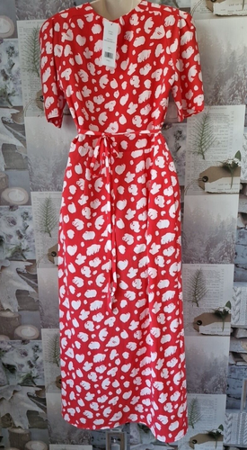Vestido midi Fench Connection hibisco blanco Aimee Verona drapeado crepé Reino Unido 8 nuevo con etiquetas - Imagen 4 de 5