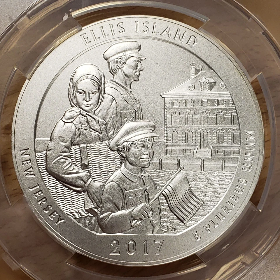 2017-P 5 oz Silver ATB America Beautiful Ellis Island NP - ANACS SP 70 - F8731 - Image 3 of 4