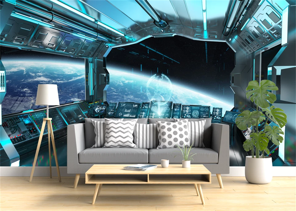 3D Spaceship Interior with View Planet Wall Murals allpaper for Kids Bedroom - Image 3 of 4