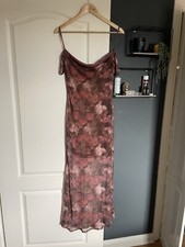 Pink brown floral pattern mesh skirt strappy midi dress Pretty Little Thing 10