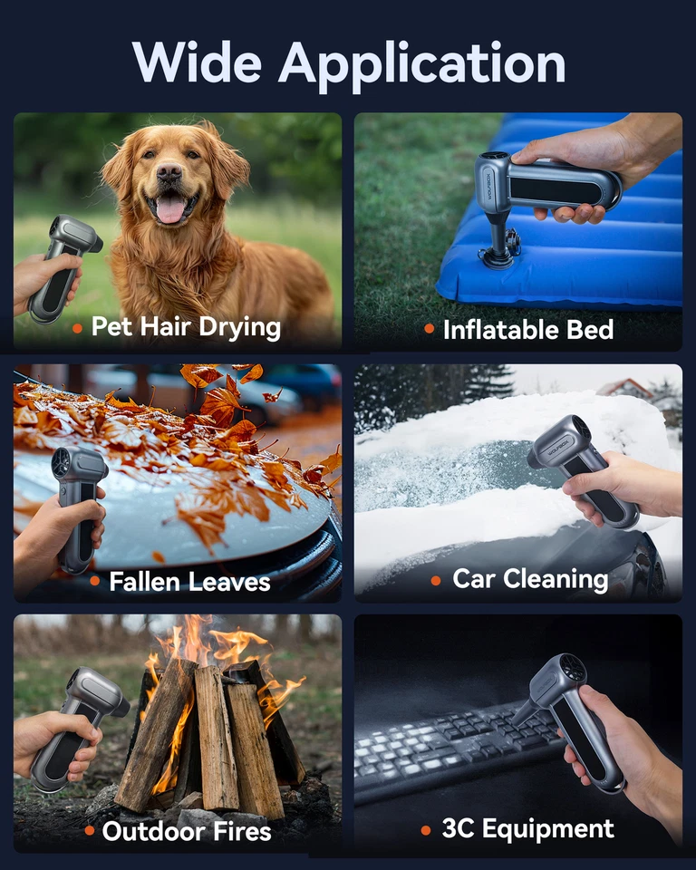 WOLFBOX Spolverino Elettrico Aria 150000RPM Brushless 3 Velocità Turbo Ventilatore JetFan per Auto - Immagine 4 di 4
