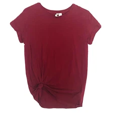 Divided H&M Womens Small Burgundy Blouse Cuffed Short Sleeve Scrunched Style
