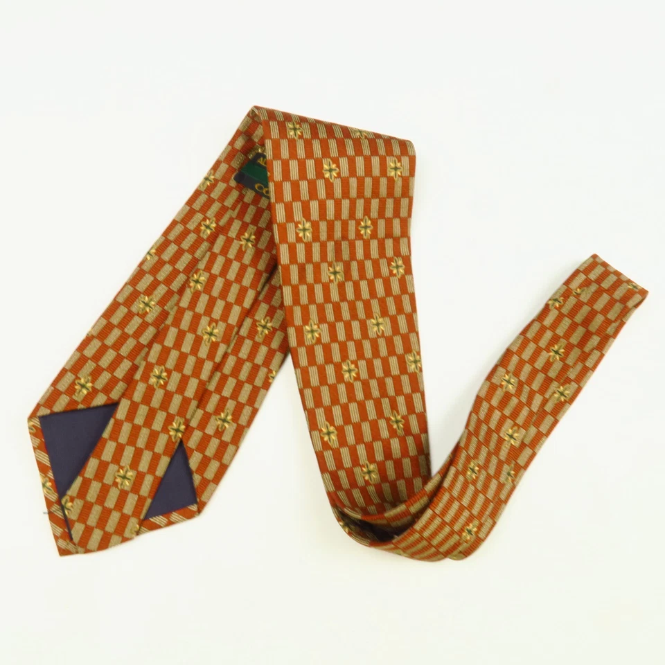 Colours by Alexander Julian Mens Neck Tie Orange Tan Checker Pattern 57x4 USA - Image 4 of 4