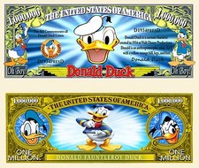 Donald Duck Million Dollar Bill Play Funny Money Novelty Note + FREE SLEEVE