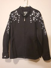 Vintage Bob Mackie Black Rhinestones Long Sleeve Bling Zip Jacket Women's sz 1X