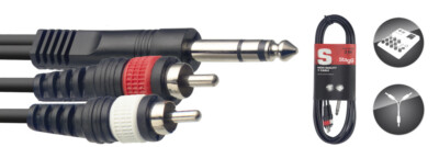 Y-kabel - stereoklinke/2 x m. Cinch - 3 m - schwarz