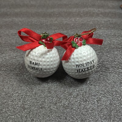 Vintage Christmas Ornament Golf Balls Set  2 Slogans Bah Humballs Holiday Hacker