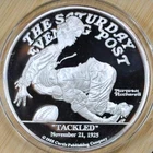Saturday Evening Post Norman Rockwell "Tackled" 5 oz .999 Fine Silver Round w/ C