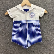 Unbranded Jumpsuit Boys 6 month Blue Striped Zipper Collared Short Sleeve