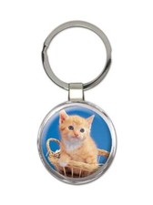 Cat : Gift Round Keychain Cute Animal Kitten Funny Friend Feline Pets Lover