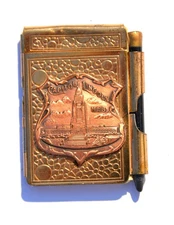 Vintage Jemco Hold-A-Note brass case w pencil. Dance card.  Nebraska collectible