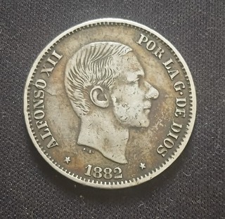 1882 Spain Philippines 50 centimos silver coin/moneda de plata semi scarce date