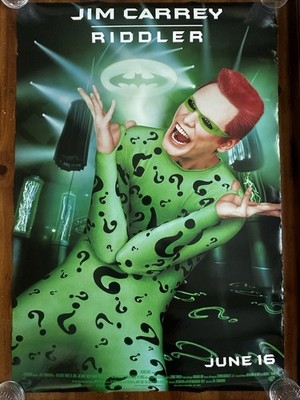Original 1995 Batman Forever Riddler Jim Carrey Advance Movie Poster 27x40