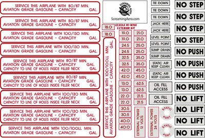 Cessna Exterior Placard Decal Kit 120 150 152 170 172 177 180 182 185 206 210