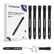 Dry Erase Markers Ultra Fine Tip Magnetic Black with Eraser, 0.7mm Extra Fine...