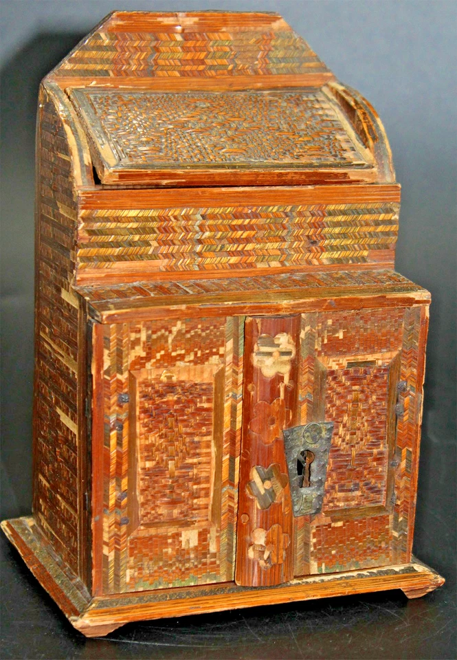 altes Miniatur Möbel, Kommode, Strohkästchen wohl Berchtesgaden 19.Jahrhundert - Bild 3 von 4