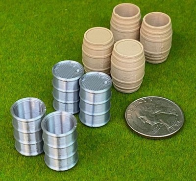 O Scale 18 Piece Set   12 Barrels & 6 Pallets   1:48 Train   Steel/Wine Barrels