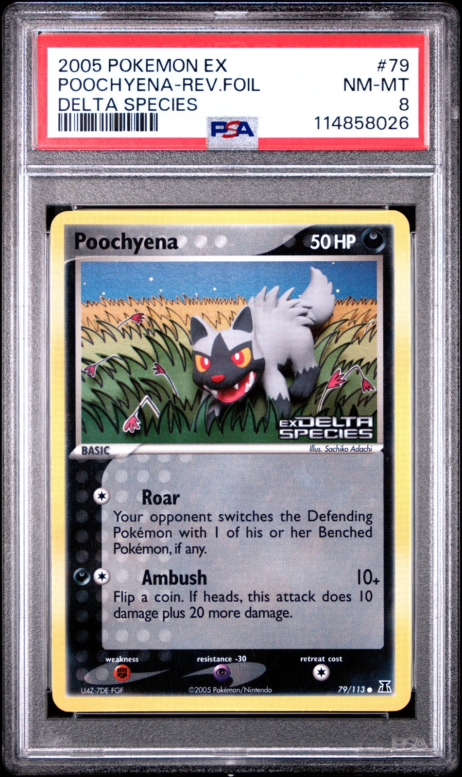 2005 POKEMON EX DELTA SPECIES POOCHYENA #79 REVERSE FOIL PSA 8 NM #114858026