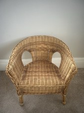 Vintage Retro Rattan Toddler Small Wicker Bamboo Woven Tub Chair Seat Armchair