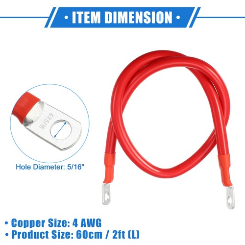 Universal Copper Battery Inverter Cables 4 AWG Gauge 2ft Battery Cable Pack of 2 - Picture 6 of 7