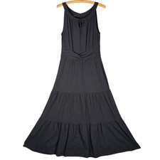 Talbots Black Cotton Modal Sleeveless Tiered Maxi Dress Medium Minimalist Boho