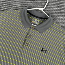 Under Armour Polo Shirt Mens 2XL XXL Gray Striped Short Sleeve Heat Gear Golf
