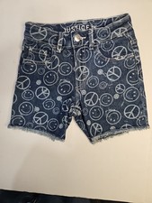 Justice Girls Size 12 Shorts Peace Signs,Happy Faces All Over Print. 136