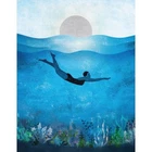 Dive  Blank Art Greeting / Birthday Card Swimming Diving Ocean Sun Silver Detail