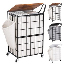 90L Laundry Basket with Wheels, Large Capacity Laundry Hamper with Removable ...