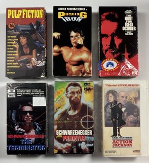 VHS BRO FLIX LOT OF 6 — PREDATOR • PUMPING IRON • ACTION JACKSON