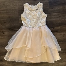 Rare Editions Girls Dress Sz 14-Pink, Floral Embroidery, Rhinestones, Sleeveless