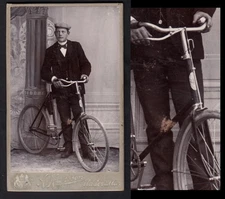 COCKY COOL MAN w NEW FANCY VINTAGE BICYCLE ~ 1800s SWEDEN CDV PHOTO