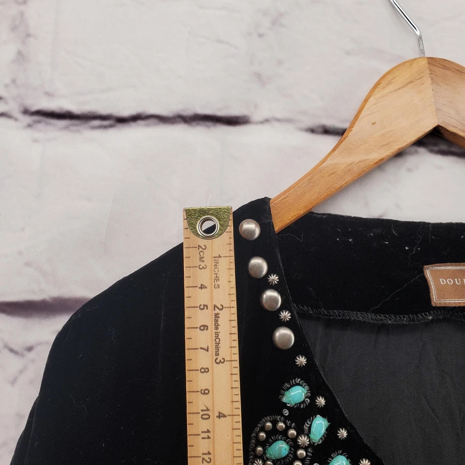 Double D Ranch Velvet Blouse Womens XL Black Embellished Western Boho Tunic - Image 4 of 4