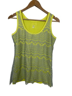 Mossimo Womens Sleeveless Top Layered Lace Yellow Gray Size Medium