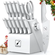 Knife Set, 15-Piece Kitchen Knife Set with Block Wooden German Stainless Steel