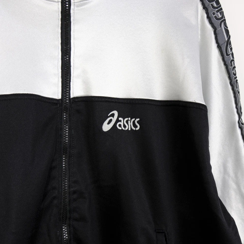 Asics Vintage Felpa Uomo Taglia 56 Poliestere Bianco Nero Sportiva Casual Comodo - Imagen 3 de 4