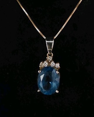 14K Gold  2,5 Karat Topas & Diamant Anhänger Halskette & 14k 18'' Box Kette 3,45g
