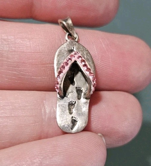 Beautiful Sterling Silver Breast Cancer Flip Flop Pendant "You Will Never Walk..