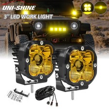 Pair Laser 3inch Led Worklights Offroad Driving Amber Combo Fog Lamps For Jeep