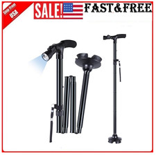 Walking Canes w/ LED Light Folding Walking Stick Adjustable Free Standing Canes