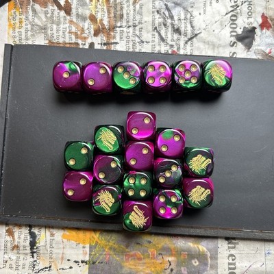 Chessex custom Dragon Cathay Dice -  green/purple 16 mm d6!  Old World  WHFB