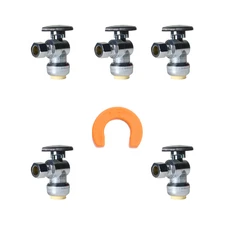 5 Pack  XFITTING 1/2" Push Fit x 3/8" OD Compression Angle Stop Valve, 1 Clip