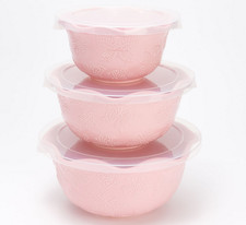 Temp-tations All a Flutter 3-Pc Nesting Bowls w Lids, 3Qt,2Qt,1Qt PINK H221545