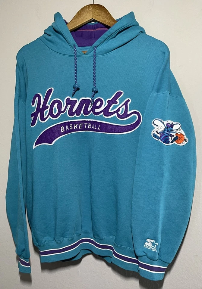 Sudadera con capucha grande vintage Starter Charlotte Hornets Script años 90 NBA Foto 2 de 4