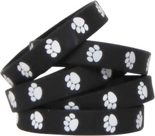 Black with White Paw Prints Wristband Pack, of 10