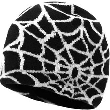 Lynmquober Knitted Beanie Hat Spider Web Skull Cap for One Size, Black White
