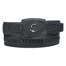 Cinturón de cuero negro láser ciervo Cuadra para hombre BC404