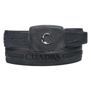 Cuadra Men's Deer Laser Black Leather Belt BC404