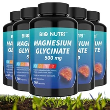 LOT Magnesium Glycinate 500mg for Sleep Stress Muscle Nerve Support 240 Capsules